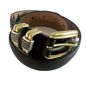 Vintage BRIGHTON Classics 4B603 Black Belt Genuine Leather Lizard Embossed XL/36